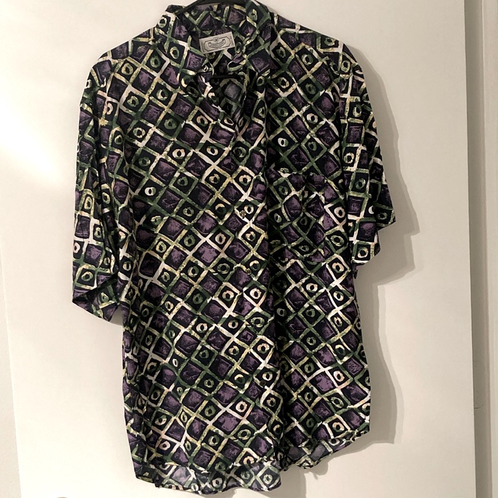 VTG Bright Green & Purple Button Down